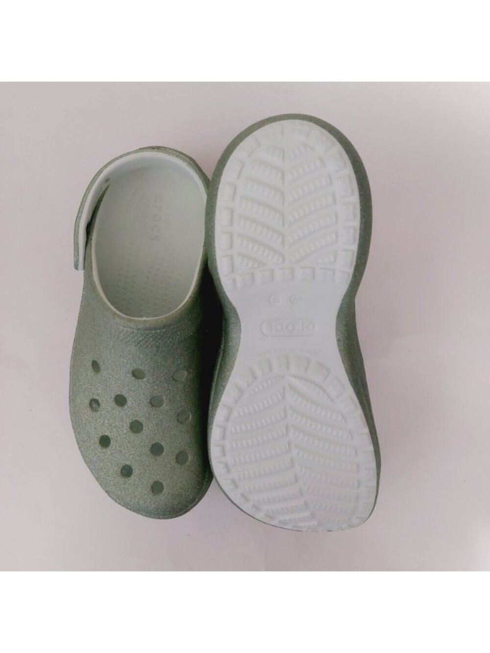 CROCS Classic Bae Glitter Slip On Platform Clogs Womens Size 9 Sandals Mint Tint - Picture 7 of 10